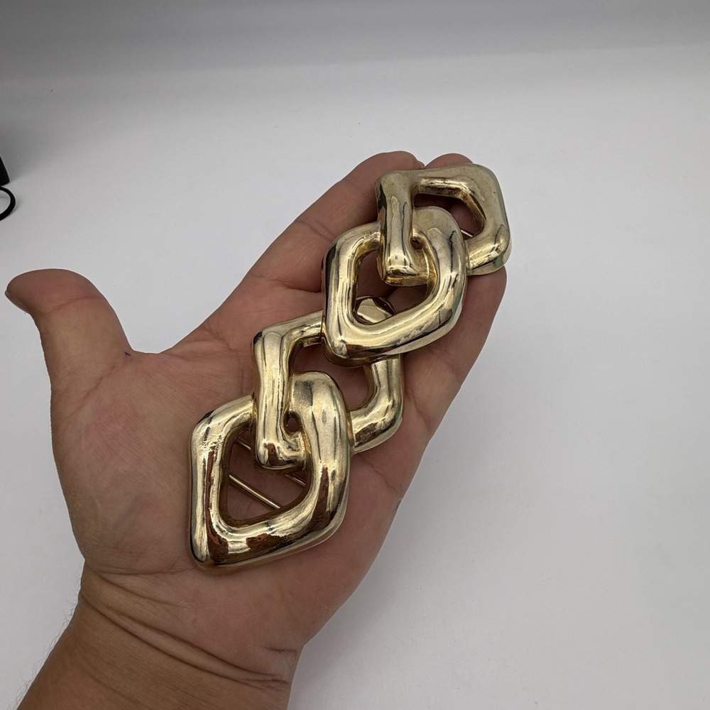 Signed Retro 80's Chunky Belt Buckle Gold Tone Curblink